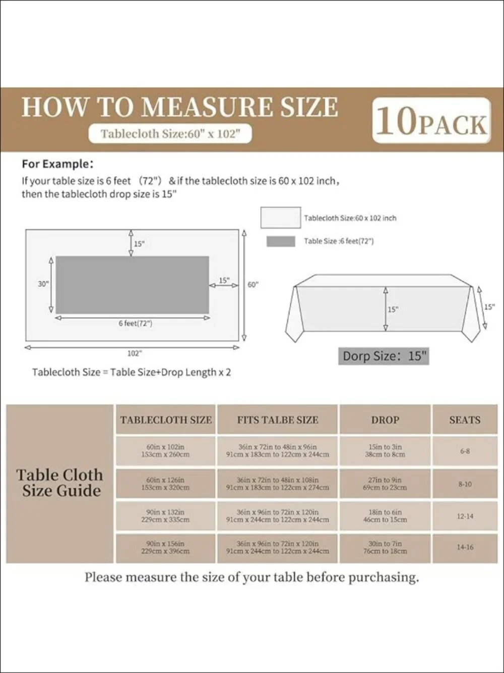 10 Pack White Tablecloths for Rectangle Tables 60x102 Inch Polyester Stain